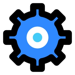 Blue Gear Cog Settings Symbol with Concentric Circles UI Icon icon
