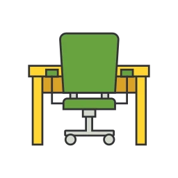 Modern Office Desk with Rolling Chair Workplace UI Icon icon