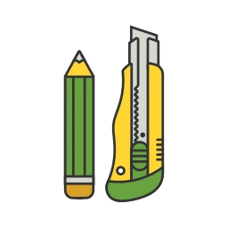 Stationery Pencil and Utility Knife Office Supplies Vector Icon icon